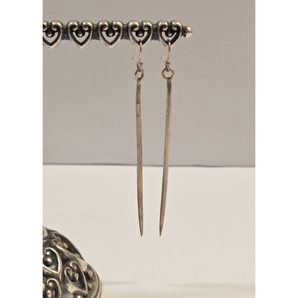 Vintage Minimalist Sterling Silver Spike Pin Dangle Earrings 925 66mm